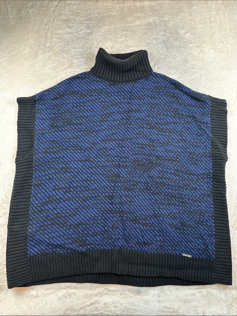 MICHAEL Michael Kors Size M Black and Blue Turtleneck Poncho Sweater